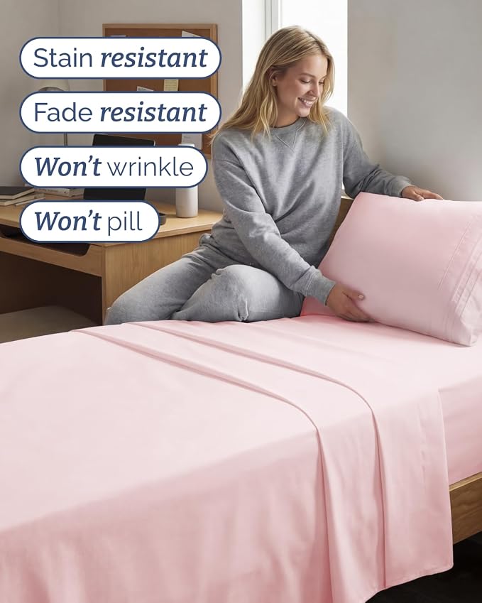 Twin XL 4 Piece Sheet Set - Comfy Breathable & Cooling - Soft Hotel Luxury Bedding Set with 8-16 Inch Deep Pockets - 1 Flat & 1 Fitted Sheet & 2 Pillowcases - Wrinkle Free & Easy Care - Lavender Pink