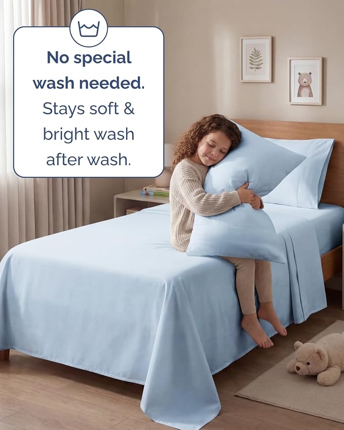 Twin 4 Piece Sheet Set - Comfy Breathable & Cooling - Ultra Soft Hotel Luxury Bedding Set w/ 8-16 Inch Deep Pockets - 1 Flat & 1 Fitted Sheet & 2 Pillowcases - Wrinkle Free and Easy Care - Sky Blue