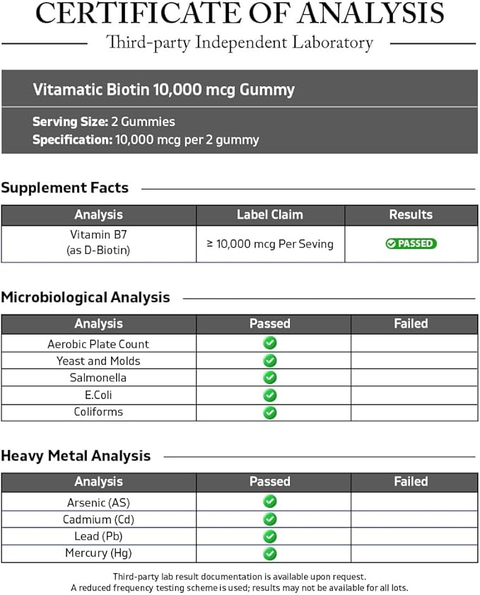 Vitamatic Biotin Gummies 10,000 mcg for Stronger Hair, Skin & Nails - 60 Vegan Gummies - Also Called Vitamin B7 (2 Bottles)