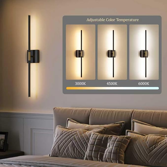 10000mAh Battery Operated Wall Sconces Set of 2, 3 Color Dimmable Rechargeable Wall Light with Remote, 30 Inch Black Gold Wireless Sconces Wall Decor with Timer Function for Living Room, Bedroom, TV