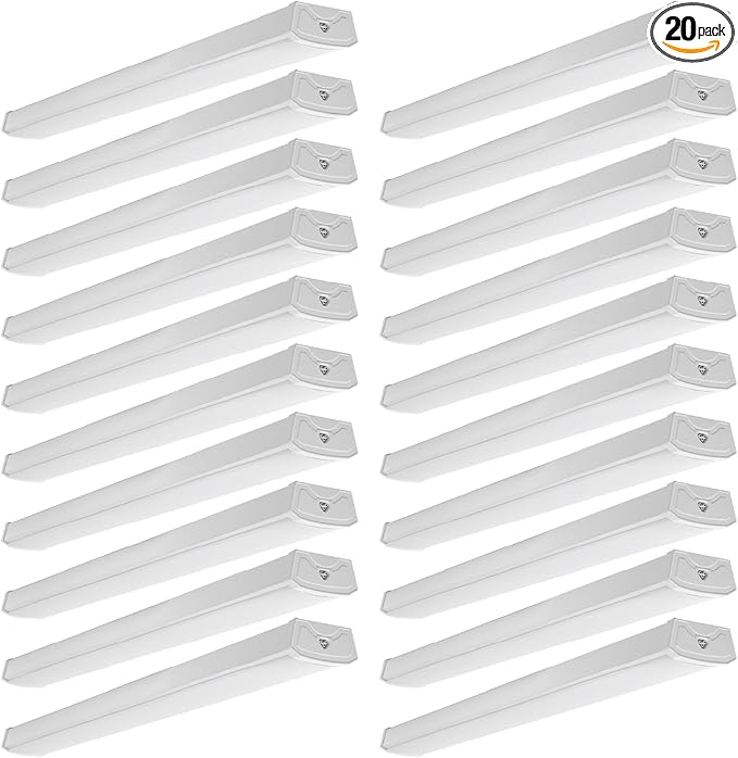 Sunco 20 Pack LED Garage Ceiling Lights Wraparound Fixture 4FT,Linkable Shop Light, 3500 LM, 40W=300W, 6000K Daylight Deluxe, Hardwired, Surface Mount, Utility Workshop Light ETL.