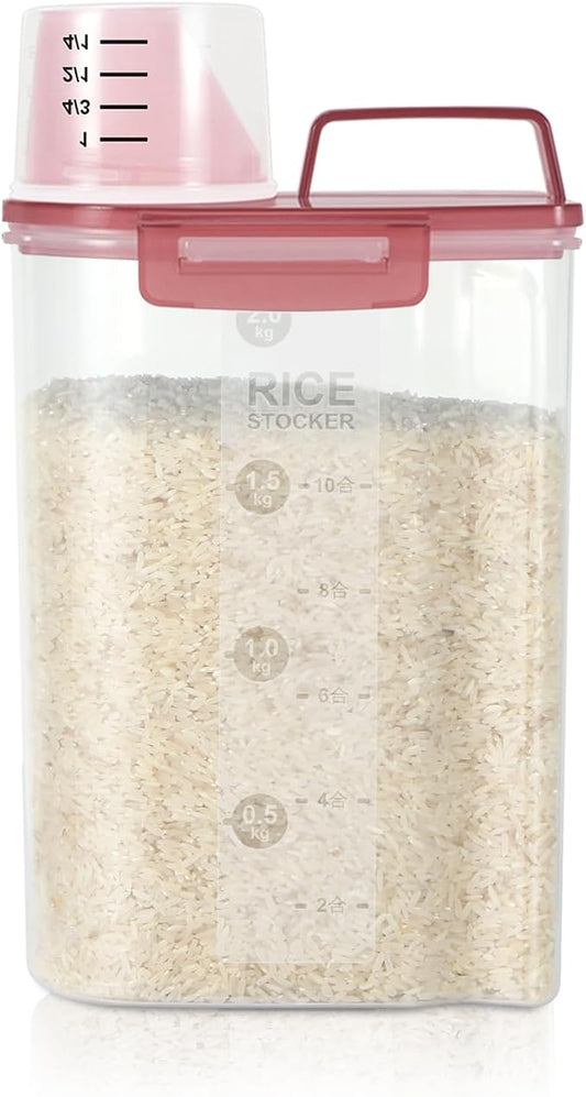 LEAWALK Airtight 4LBS Rice/Cereal/Dry Food Storage Container BPA Free, 2.11Qt Clear Plastic Kitchen and Pantry Organization Bin Suitable for Oats, Flour, Sugar, Pasta, Pet Food, etc (Clear Pink)