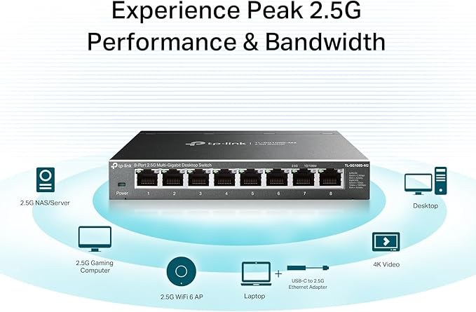 TP-Link TL-SG108S-M2 | 8-Port Multi-Gigabit 2.5G Ethernet Switch | Unmanaged Network Switch | Ethernet Splitter | Plug & Play | Desktop/Wall Mount | Silent Operation