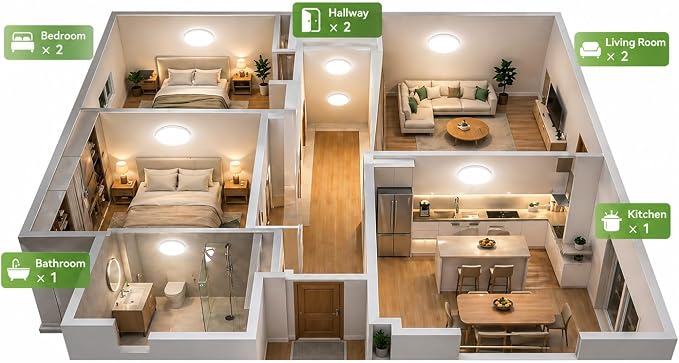 zemty 6Pack 12-Inch LED Flush Mount Ceiling Lights, 24W 3200Lumens 5 CCT Adjustable (3000K-6500K), Round Bright Light Fixture for Bedroom Kitchen Bathroom Hallway Closet(White)