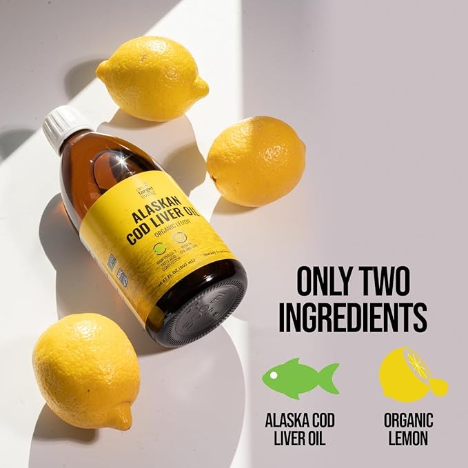 Huile de Foie de Morue Liquide On Target Living Alaskan | Saveur Citron Bio 493 ml | Pêche à la Ligne aux États-Unis | Vitamine D Naturelle | Riche en Oméga 3 DHA/EPA | Certifié Projet Sans OGM