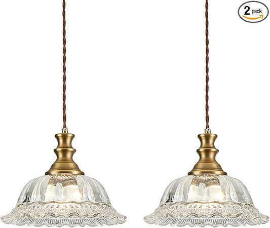 HDDFL Glass Pendant Lights Modern Pendant Lighting Fixtures Hanging Lamp Brushed Finish Hanging Light Fixture for Kitchen Island Bedroom Dining Room Coffee Shop Hallway 2 Pack