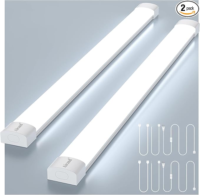 Airand Utility LED Shop Lights Fixture 4FT 2FT with Plug Linkable, 2PCS Water-Proof led Closet Lights 5000K Under Cabinet Lighting, Tube Lights 36W for Garage Kitchen Bathroom Workbench