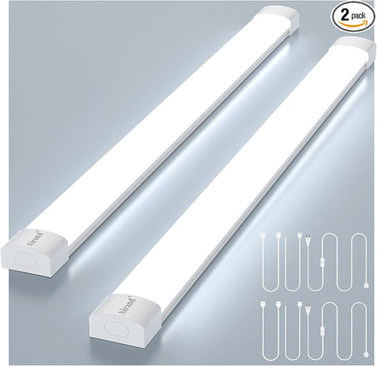 Airand Utility LED Shop Lights Fixture 4FT 2FT with Plug Linkable, 2PCS Water-Proof led Closet Lights 5000K Under Cabinet Lighting, Tube Lights 36W for Garage Kitchen Bathroom Workbench
