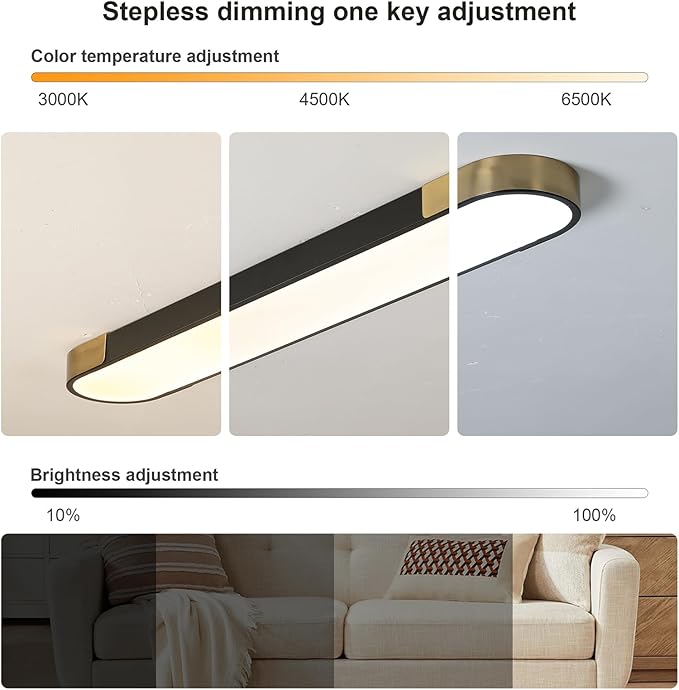 Qcyuui 4FT LED Light Fixture 60W Dimmable Led Ceiling Light Black and Gold Flush Mount Ceiling Light Modern Light Fixtures Ceiling for Kitchen Closet Garage Office Hallway