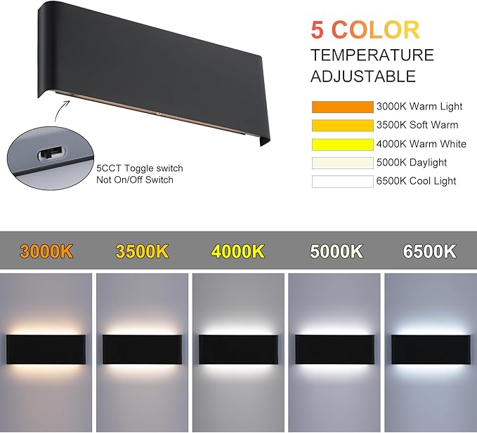 Mille Lucciole 11"Modern LED vanity light,15W Dimmable 5 CCT (3000K-6500K) Adjustable Wall Lamp,Up and Down Wall Lighting,Indoor Wall Sconce for Bedroom,Staircase,Hallway,Dressing Table, 4 Pack（Black）