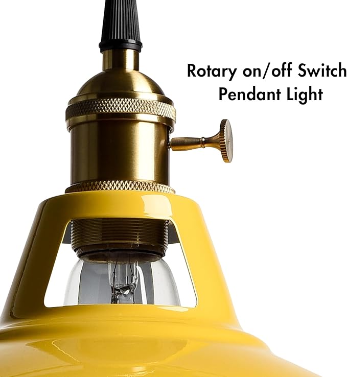 CLAXY Modern Pendant Lights Yellow Metal Barn Pendant Light Fixture Over Kitchen Island with Switch Adjustable Hanging Height Loft Light E26 Pendant for Dining Table Bedroom Cafe