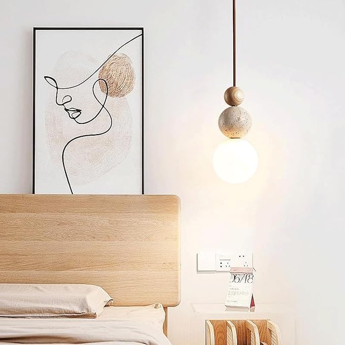 Modern Indoor Pendant Light Natural Stone Spherical Hanging Light Frosted White Glass Suspension Pendant Lamp for Bedside Restaurant Kitchen Island Aisle Bar Club Chandelier (Brown)