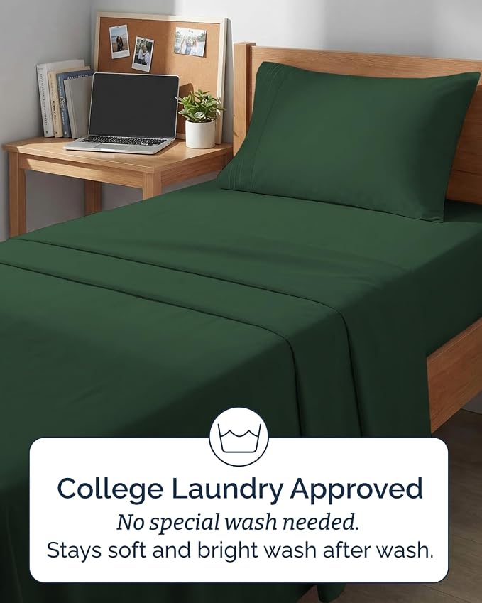 Twin XL 4 Piece Sheet Set - Comfy Breathable & Cooling - Ultra-Soft Hotel Luxury Bedding Set with 8-16 Inch Deep Pockets - 1 Flat & 1 Fitted Sheet & 2 Pillowcases - Wrinkle Free & Easy Care - Emerald