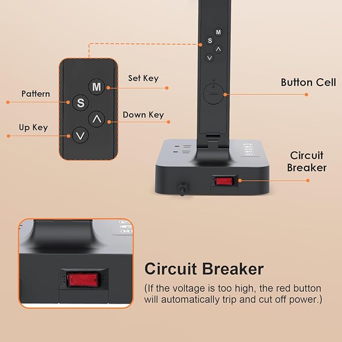 LAOPAO Power Strip with LED Desk Lamp: Table Lamp with Charging Station - 2 Outlets 1 USB-A Ports 1 Type-C Ports, Surge Protection and Led Display, 5ft Extension Cord, 5 Color Modes 5 Brightness