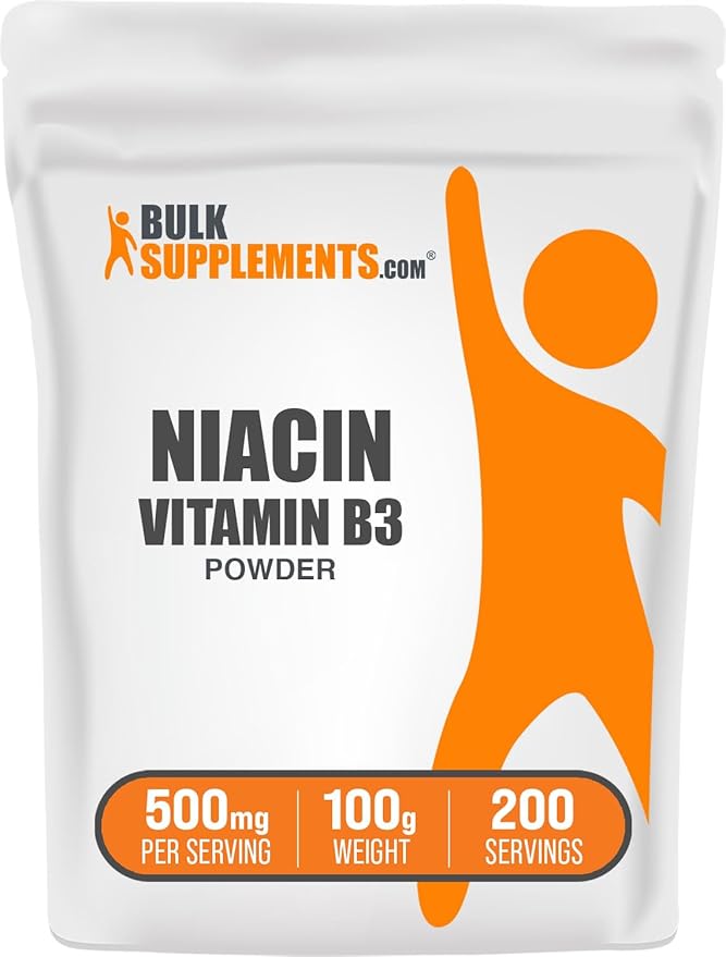 BulkSupplements.com ナイアシンパウダー - ビタミンB3サプリメント、ナイアシンフラッシュ - グルテンフリー、500mg/回、100g (3.5オンス) (1個パック)