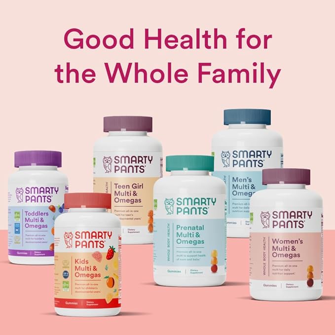 Gummies multivitaminées pour femmes SmartyPants : Huile de poisson Oméga 3 (EPA/DHA), Méthylfolate, CoQ10, Vitamine D3, C, Vitamine B12, B6, A, K & Zinc, Inositol, Sans gluten, (Pour 30 jours), 180 gommes (Lot de 2)