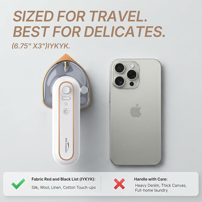 Cordless Handheld Iron, Portable Travel Iron Cruise Approved, USB-C Rechargeable Compact Iron for Spray Assist Dry Ironing with Precision Tip for Clothes，2026 Upgrade
