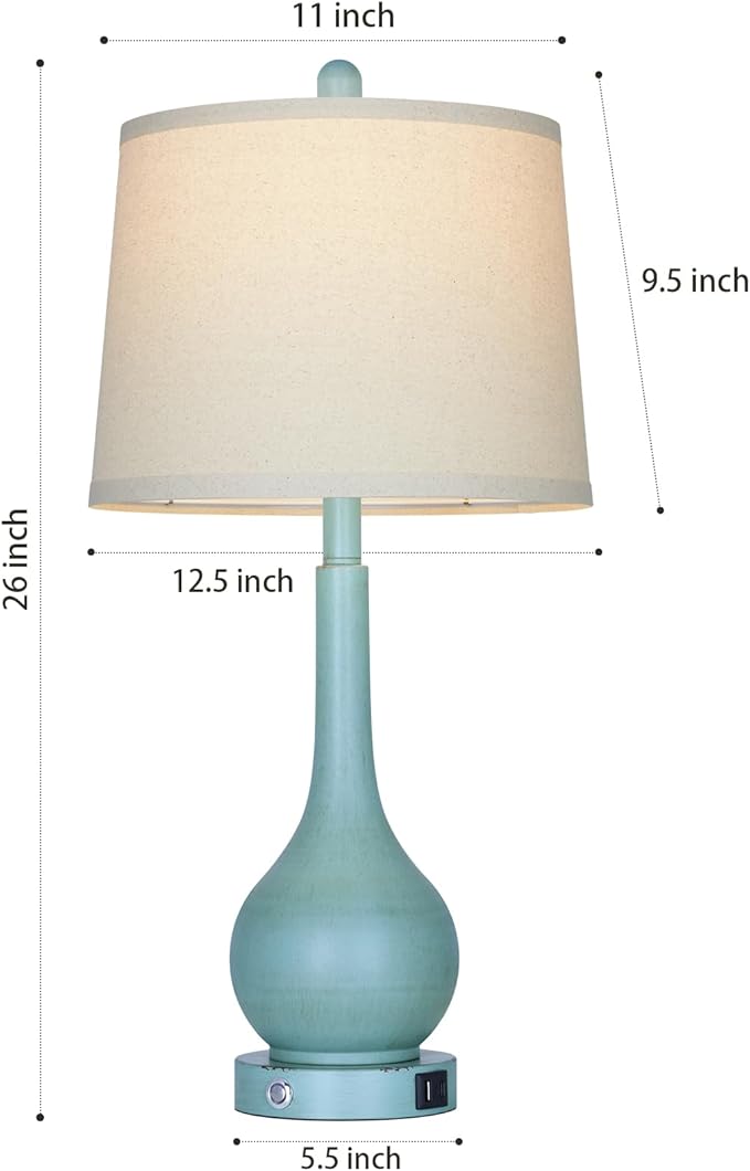 Rinweey 26" Coastal Table Lamps Set of 2, 3-Way Dimmable Touch Control Nightstand Lamps for Bedroom with USB A+C Ports, Modern Farmhouse Bedside Lamp for Living Room, Retro Blue (2 LED Bulbs Included)