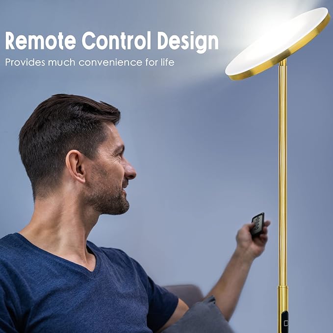 JOOFO Floor Lamp,30W/2400LM Sky LED Modern Torchiere 3 Color Temperatures Super Bright Floor Lamps-Tall Standing Pole Light with Remote & Touch Control for Living Room,Bed Room,Office (Brushed Gold)