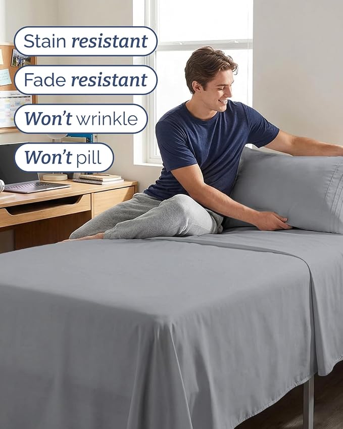 Twin XL 4 Piece Sheet Set - Comfy Breathable & Cooling - Ultra Soft Hotel Luxury Bedding Set w/ 8-16 Inch Deep Pockets - 1 Flat & 1 Fitted Sheet & 2 Pillowcases - Wrinkle Free & Easy Care - Steel Blue