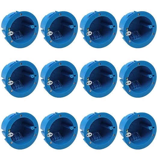 Round 18 Cubic Inch Outlet Box, PVC Old Work Round Electrical Ceiling Box,4-1/4" Outlet Box,Old Work Non-Metallic Ceiling Box,1-Gang,Blue(12 Pack)