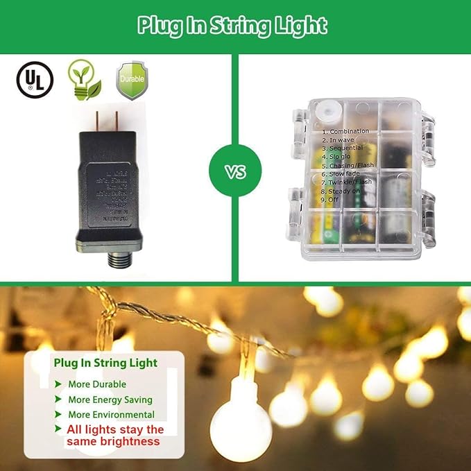 RaThun Globe String Lights Plug in 116 Ft. 200 LED 8 Modes with Remote,Waterproof Fairy String Lights for Indoor Outdoor Bedroom Party Wedding Garden Christmas Tree Decor,Warm White