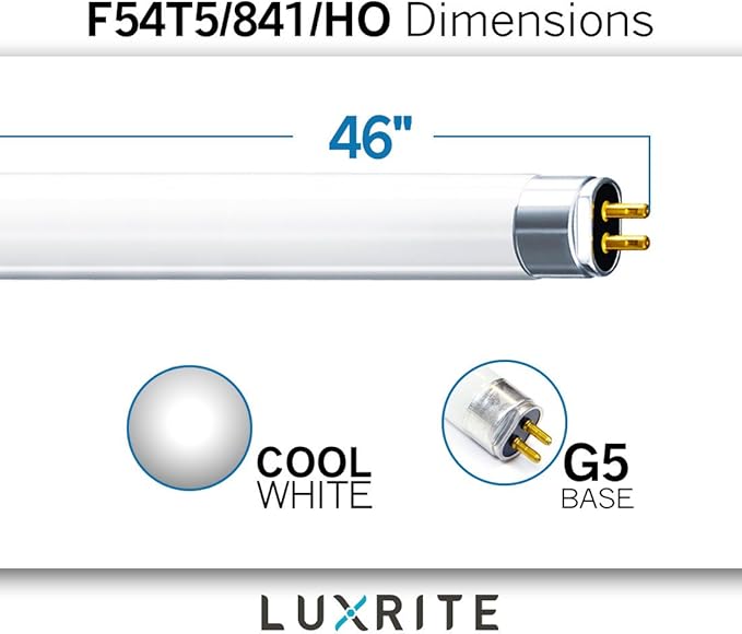 LUXRITE F54T5/841/HO 54W 46 Inch T5 Fluorescent Tube Light Bulb, 4100K Cool White, 4200 Lumens, G5 Mini Bi-Pin Base, LR20770, 10-Pack