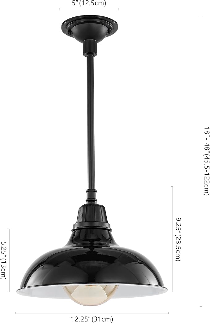 JONATHAN Y 12.25" Black 1-Light Farmhouse Indoor/Outdoor LED Pendant Iron Hanging Light, and Black Metal Shade, Rustic Ceiling Lamp for Kitchen Island, LED Bulb Included (JYL7611B)