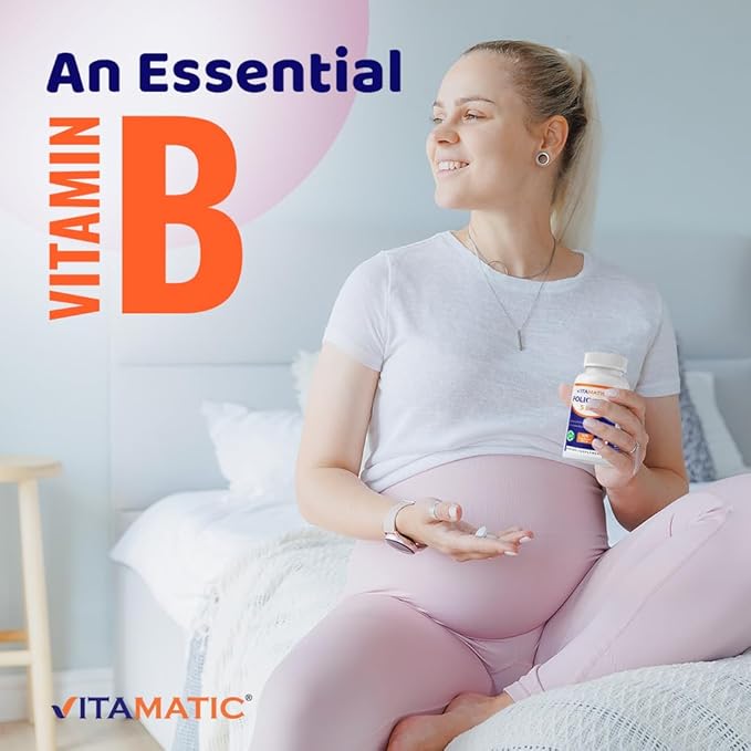 Vitamatic Folic Acid 5mg (5000 mcg) – 120 Vegetarian Tablets per Bottle | Pack of 2 (Total 240 Tablets) Vitamin B9 (Folate) | Supports Heart Health, Brain Function, and Prenatal Wellness
