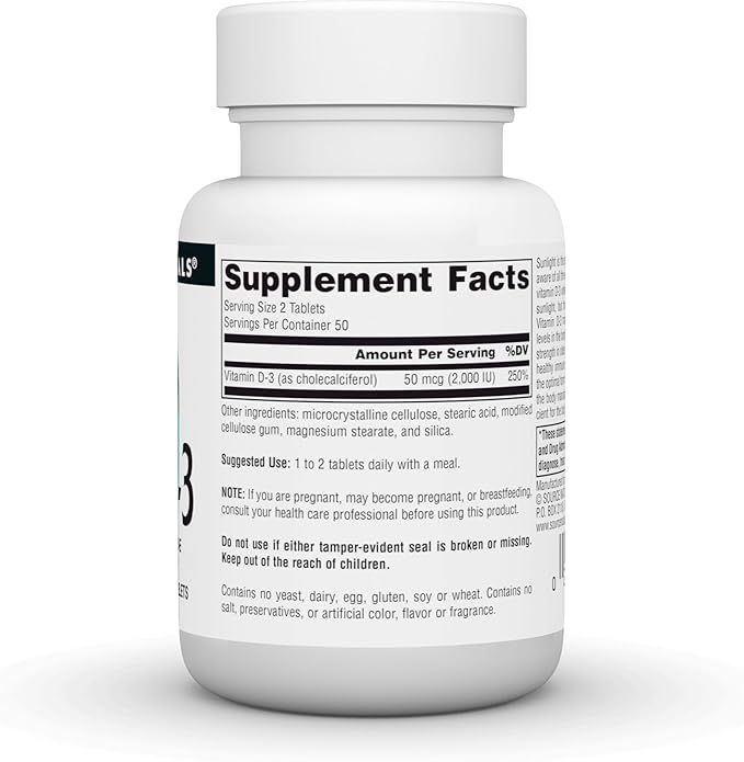 Source Naturals Vitamine D-3 1000 UI Soutient la Santé des Os et l'Immunité* - 100 Comprimés