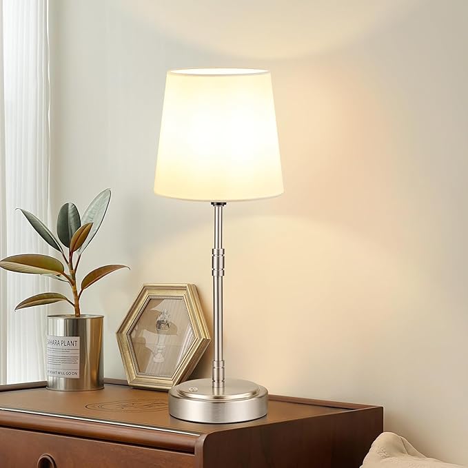 Cordless Table Lamps Set of 2 – Battery Operated Lamp with 7500mAh Rechargeable Battery, Stepless Dimmable Vintage Brushed Nickel Touch Desk Lamps for Dining Room, Nightstand & Patio (Bulbs Included)