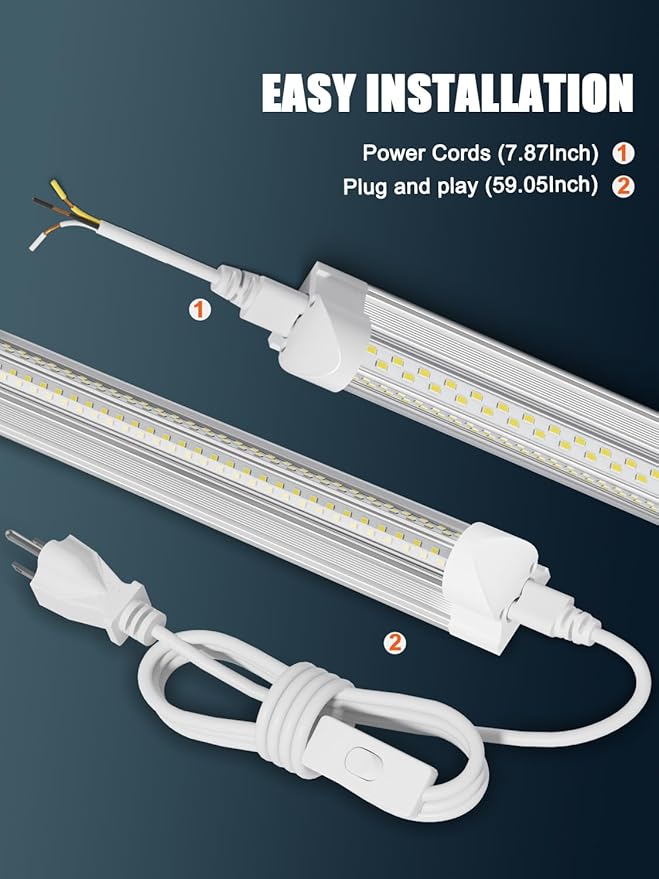 ELEKICO Super Bright 50w 7200lm 5000k V Shape 4ft Led Shop Lights for Workshop 4ft, 4' Linkable 4 Foot Led Shop Lights with Plug in Power Cable On/Off Switch for Garage Basement Warehouse