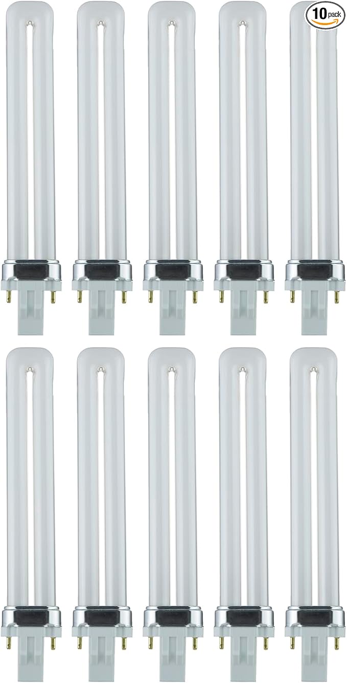 Sunlite PL13/SP27K Compact Fluorescent Single U-Shaped Twin Tube Light Bulb, 13 Watts, 120 Volts, 720 Lumens, 2-Pin GX23 Base, 2700K Soft White, 10 Pack