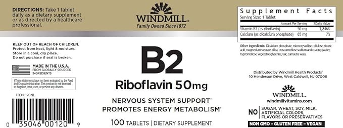 Vitamine B-2 50 mg de Windmill, comprimés - 100 unités (Paquet de 3)