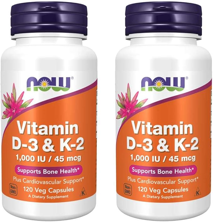 NOW Foods Vitamine D-3 et K-2, 120 gélules végétales (paquet de 2)