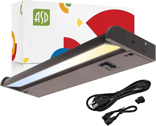ASD Swivel LED Under Cabinet Lighting Plug in or Hardwired 12 Inch, Dimmable Under Cabinet Lights with High/Low/Off Switch, 3CCT 2700K-4000K, Linkable Under Counter Lights for Kitchen, Bronze, ETL