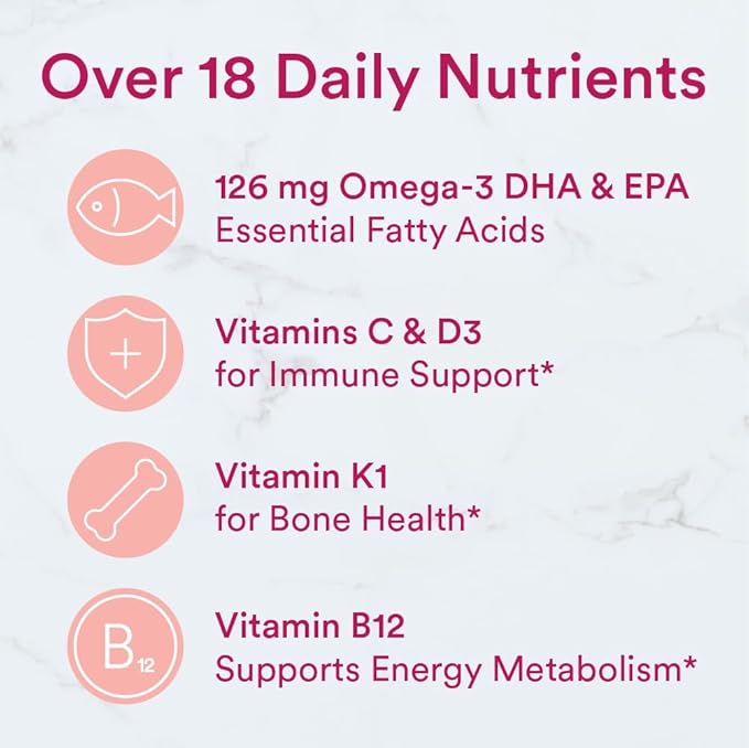 Gummies multivitaminées pour femmes SmartyPants : Huile de poisson Oméga 3 (EPA/DHA), Méthylfolate, CoQ10, Vitamine D3, C, Vitamine B12, B6, A, K & Zinc, Inositol, Sans gluten, (Pour 30 jours), 180 gommes (Lot de 2)