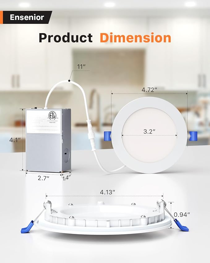 Ensenior 12 Pack 4 Inch LED Recessed Ceiling Light, Dimmable, 2700K-6000K 6CCT, 750LM 9W 120V, High Brightness Canless Wafer Downlight - ETL&FCC&IC