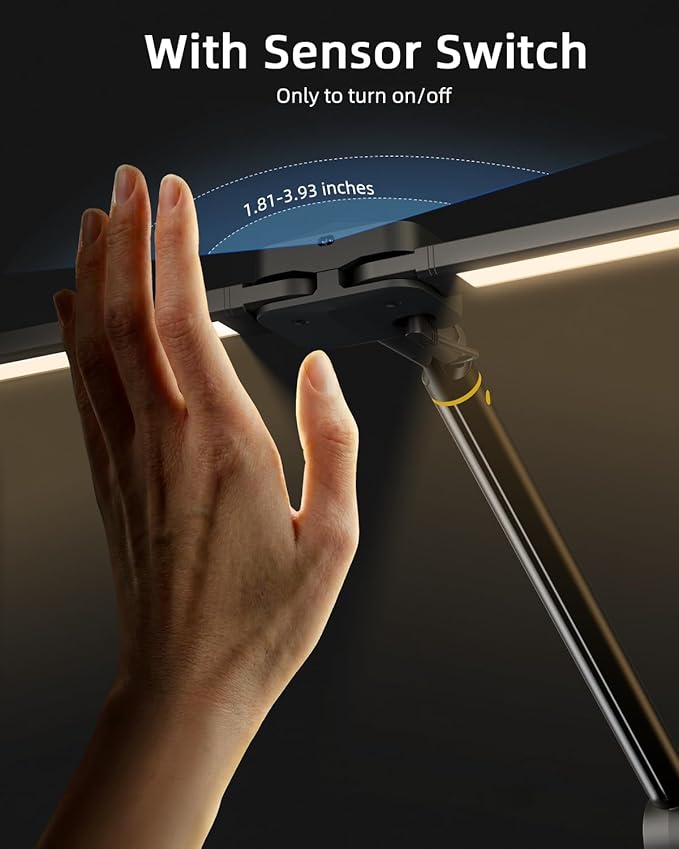 LED Desk Lamp for Home Office, Sensor Switch, 270° Rotatable & Extendable Aluminum Alloy Arm Desk Light, 24W Dimmable Lamp, 3 Color Modes Eye-Caring Dual Monitor Reading Study Task Lamp