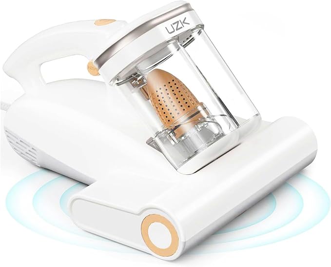 Bed Vacuum Cleaner Mattress Vacuum Cleaner,16Kpa Powerful Handheld Vacuums with UV-C Light & Double Dust Cup & High Heating & Ultrasonic & HEPA Filter for Bed Sofa(Corded,Silver White)
