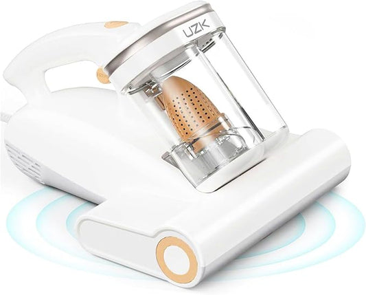 Bed Vacuum Cleaner Mattress Vacuum Cleaner,16Kpa Powerful Handheld Vacuums with UV-C Light & Double Dust Cup & High Heating & Ultrasonic & HEPA Filter for Bed Sofa(Corded,Silver White)