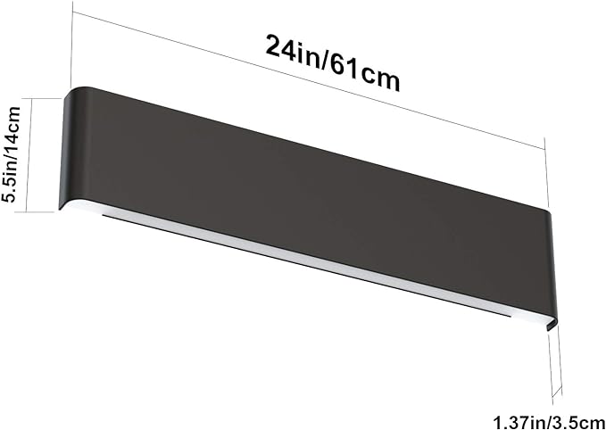 Aipsun 20W/24in Rectangular LED Black Modern Wall Sconce Horizontal Up and Down Wall Mount Light for Indoor Vanity Bar Light Bedroom Living Room Bathroom Home Lighting Fixtures (Warm White 3000K)