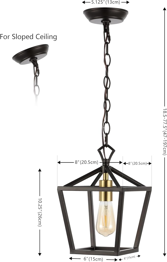JONATHAN Y 8" Oil Rubbed Bronze/Brass Gold Lantern Pendant Light, 1-Light Pagoda Style Metal Cage Farmhouse Hanging Ceiling Fixture for Kitchen Island, LED Bulb Included (JYL7618C)