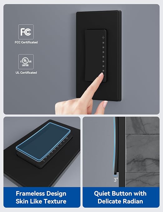 ELEGRP Smart Dimmer Light Switch DPR30, 2.4GHz Wi-Fi Dimmer Switch Compatible with Alexa and Google Assistant, Single Pole/3 Way, Needs Neutral Wire, No Hub Required, UL Listed, Matte Black, 6 Pack