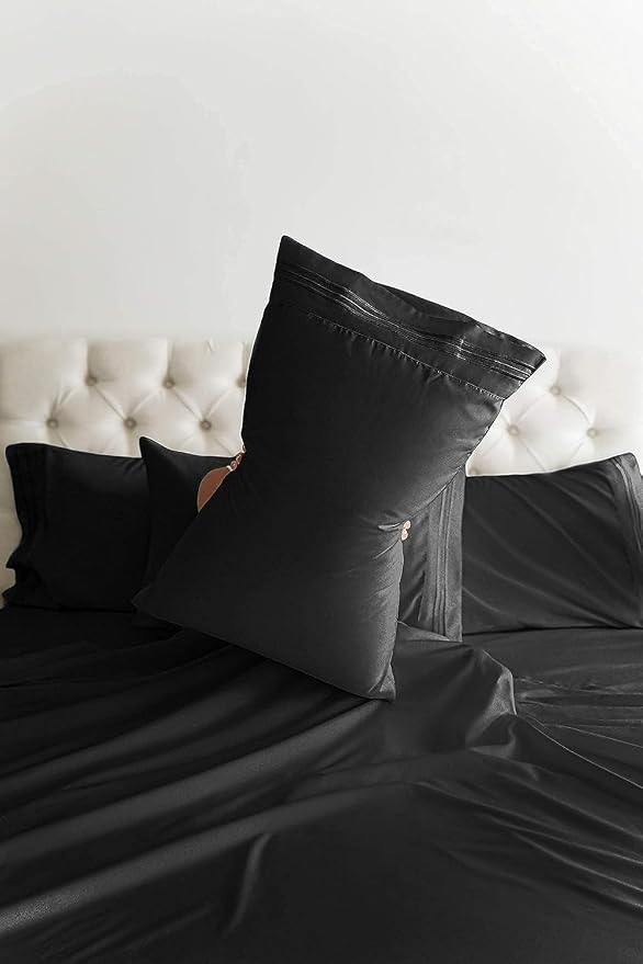 King 6 Piece Sheet Set - Comfy Breathable & Cooling - Ultra Soft Hotel Luxury Bedding Set with 8-16 Inch Deep Pockets - 1 Flat & 1 Fitted Sheet & 4 Pillowcases - Cozy, Wrinkle Free & Easy Care - Black