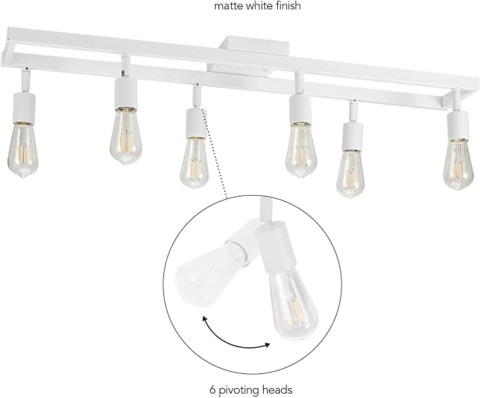 Globe Electric 64000095 36" 6-Light Track Lighting, Matte White, Pivot Sockets, Ceiling Lamp for Bedroom, Kitchen, Hallway, Bathroom, Den, Dining Room, Home Décor