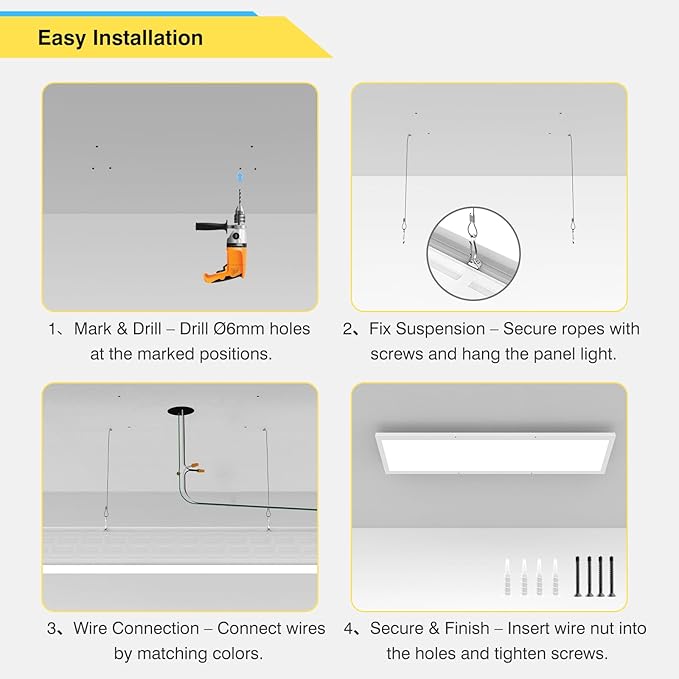 AIKVSXER 6 Pack 1x4 LED Flat Panel Light Surface Mount Ceiling Light, 5500LM 50W, 3000K/4000K/5000K Selectable, TRIAC Dimmable, AC120V, Kitchen Lights Ceiling Flush Mount for Garage/Basement/Laundry