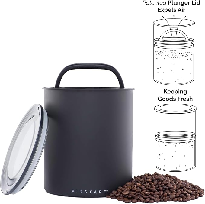 AirScape Planetary Design Kilo Coffee Storage Canister - US Patented Inner Plunger Lid Removes Excess Oxygen - DON'T buy airtight, BUY AIR-LESS - Holds 2.2 lbs Coffee Beans - (Matte Black)