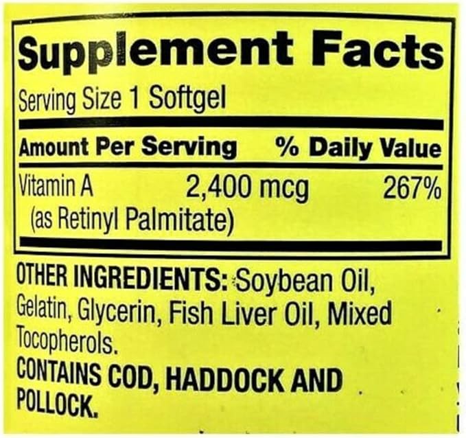Spring Valley - Complément de Vitamine A 2400 mcg 250 Gélules Molles