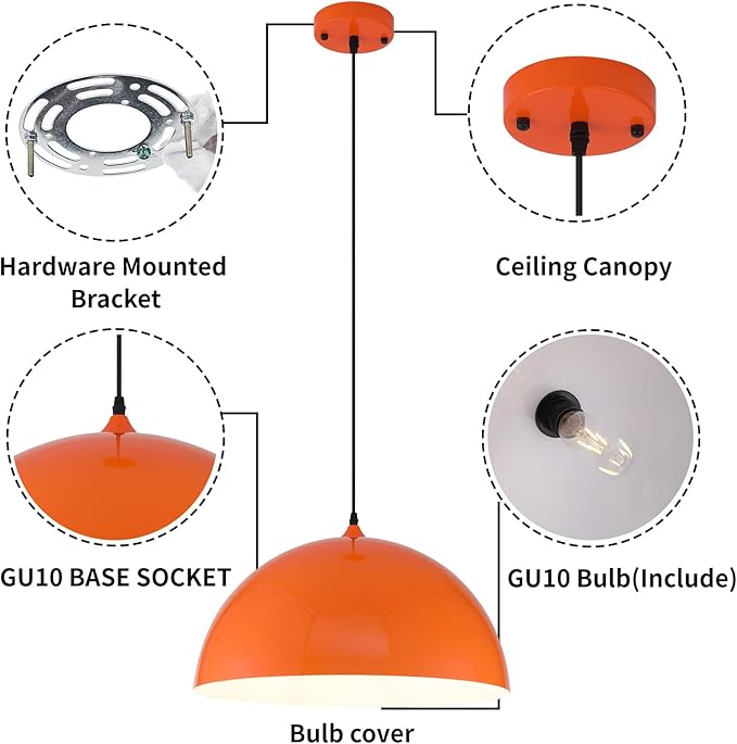 Orange Large Pendant Light 2 Packs,19.7inches, Kitchen Pendant Lights, Oversized Island Pendant Lights, Farmhouse Pendant Light, Pendant Light for Bedroom, Kitchen Island